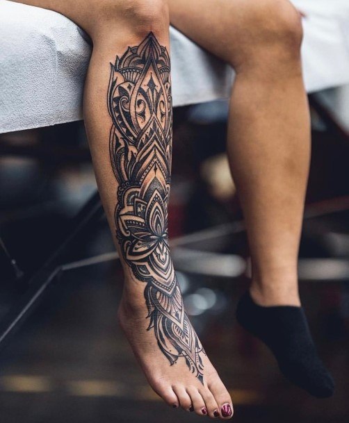 Delightful Tattoo For Women Leg Sleeve Designs