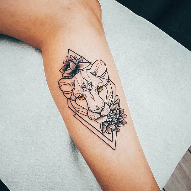 Delightful Tattoo For Women Lioness Designs