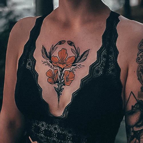 Delightful Tattoo For Women Neo Traditional Designs Chest Flower