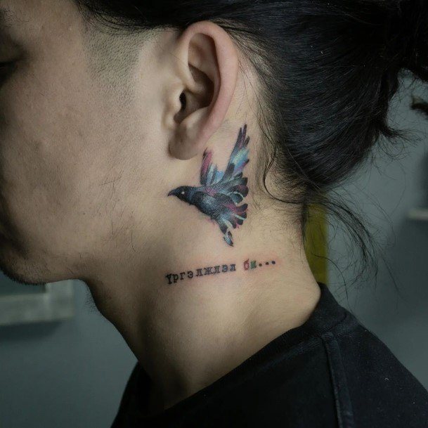 Delightful Tattoo For Women Raven Designs Neck Behind The Ear