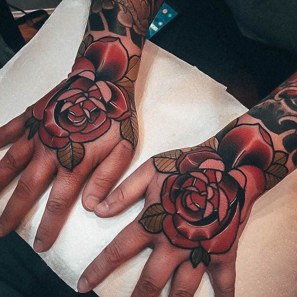 Delightful Tattoo For Women Rose Hand Designs Red Neo Traditional
