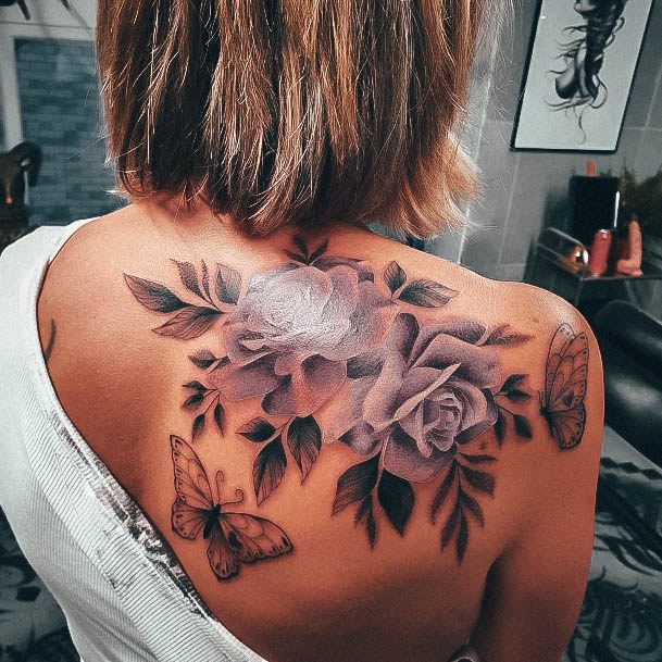 Delightful Tattoo For Women Rose Shoulder Designs