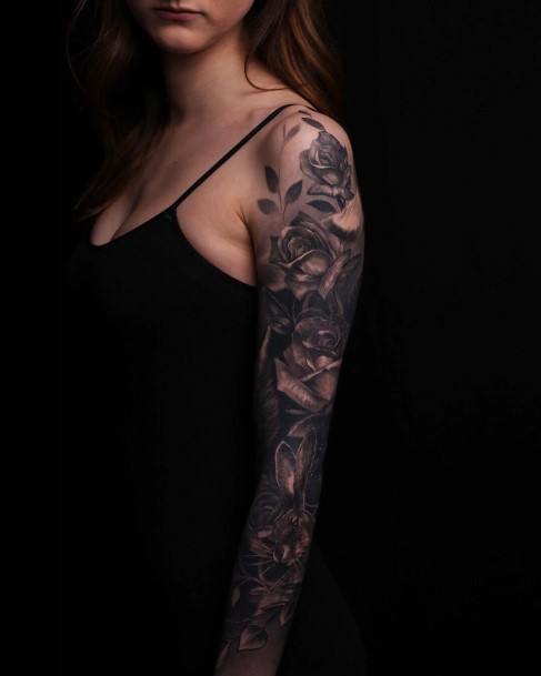 Delightful Tattoo For Women Rose Sleeve Designs