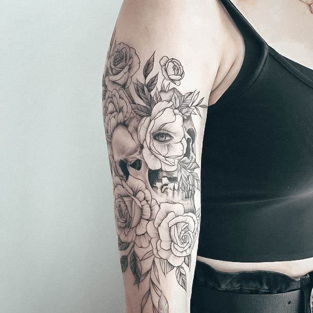 Delightful Tattoo For Women Skull And Rose Designs