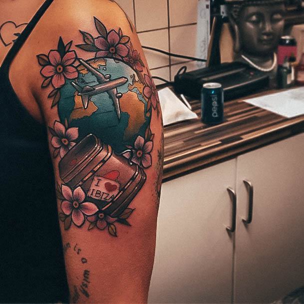 Delightful Tattoo For Women Suitcase Designs