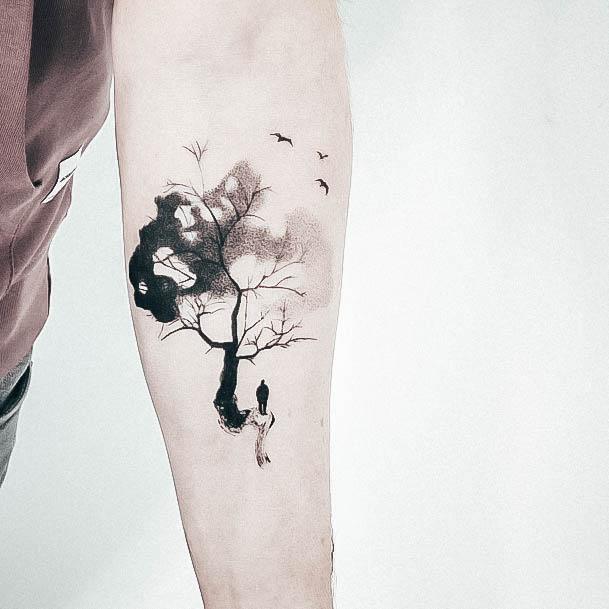 Delightful Tattoo For Women Tree Of Life Designs Shaded Black And Grey