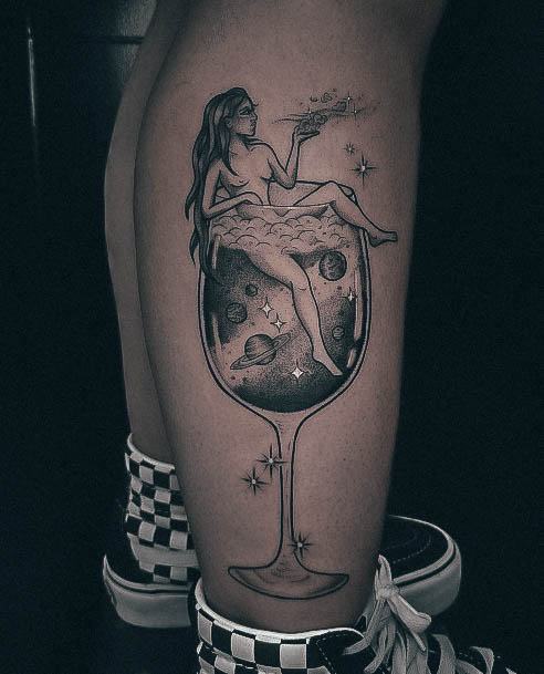 Delightful Tattoo For Women Wine Glass Designs