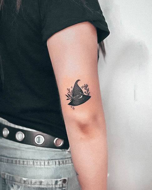 Delightful Tattoo For Women Witch Hat Designs