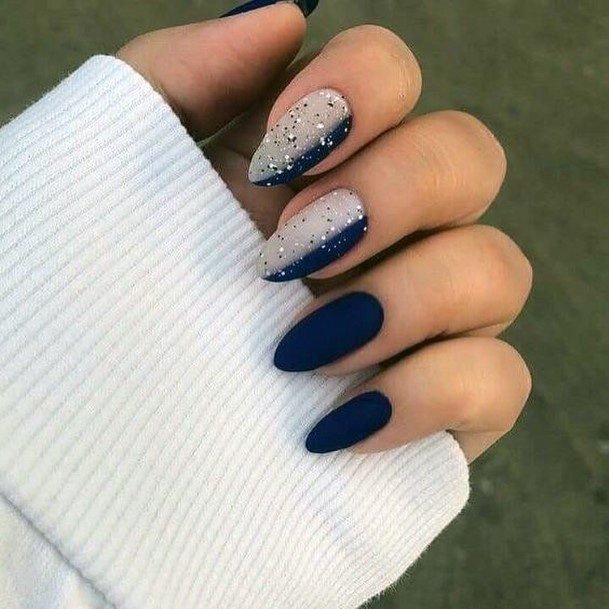 Denim Blue Nails With Dotted Art Women