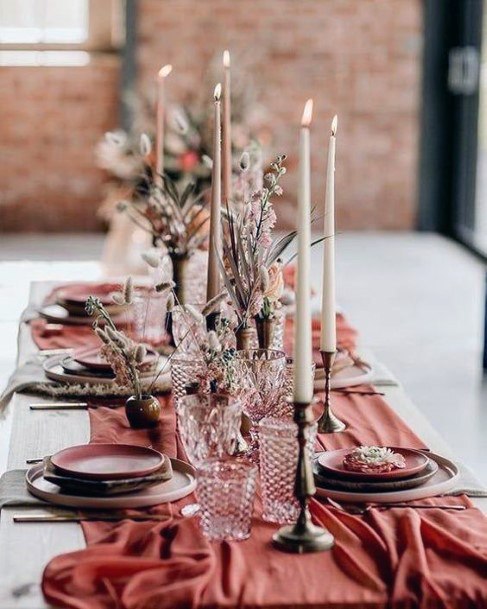 Desert Inspired Dark Oranges And Vintage Glassware Wedding Centerpiece Ideas