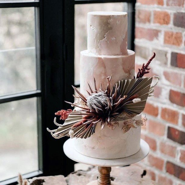 Desert Inspired Dried Floral And Sandy Marble Design Wedding Cake Ideas