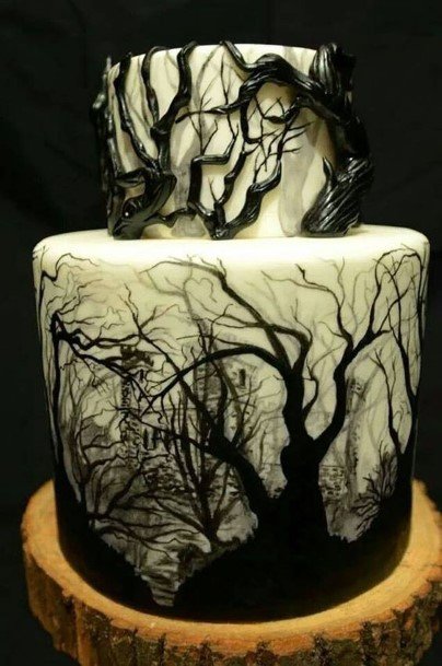 Deserted Trees Halloween Wedding Cake