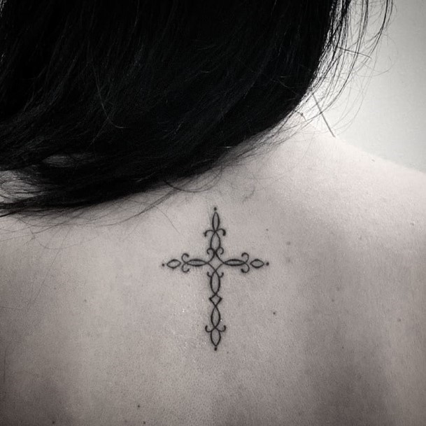 Designer Cross Tattoo Womens Back