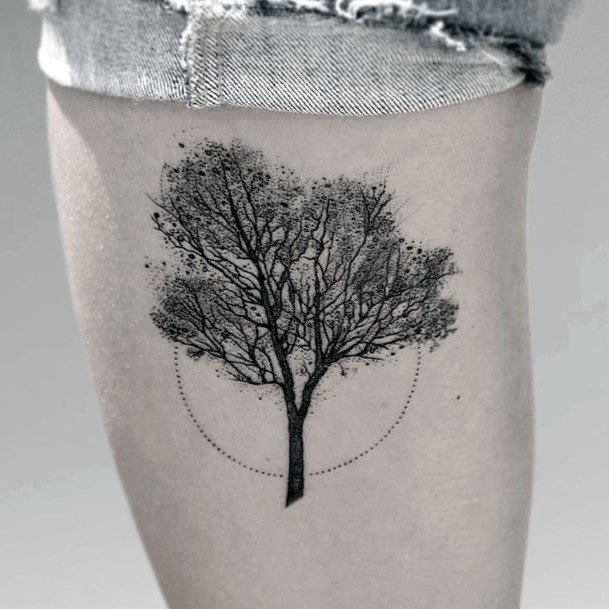 Desolate Tree Tattoo Womens Thighs