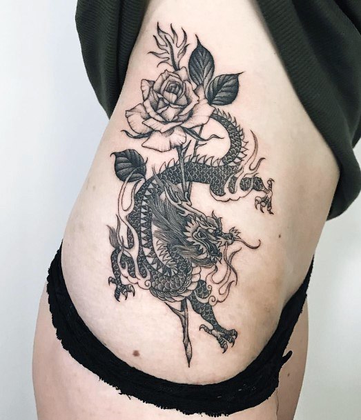 Detailed Dragon Tattoo For Women On Torso