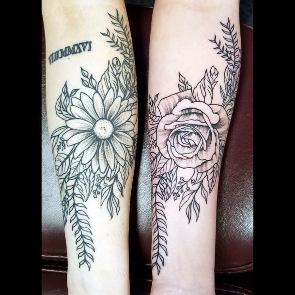 Detailed Florals Sister Tattoo Womens Forearms
