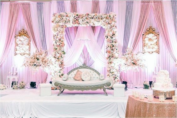 Dewy Pink Wedding Stage Decorations