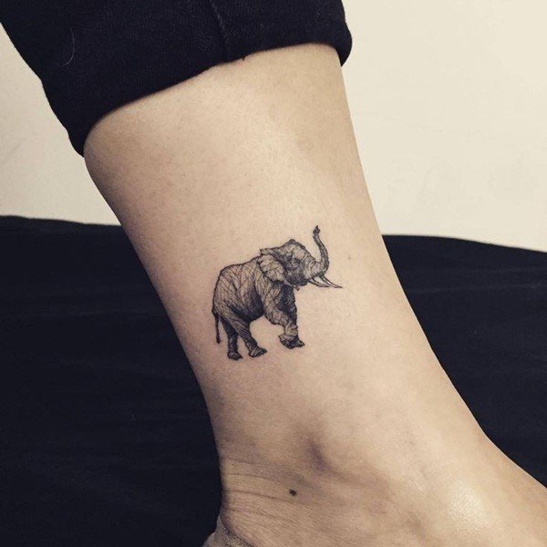 Dignified Black Elephant Tattoo Womens Ankle