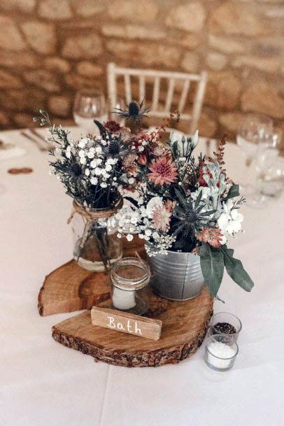 Dining Table Rustic Wedding Flowers