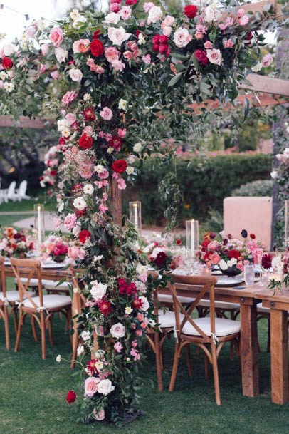 Dining Table With Red Flowers Wedding