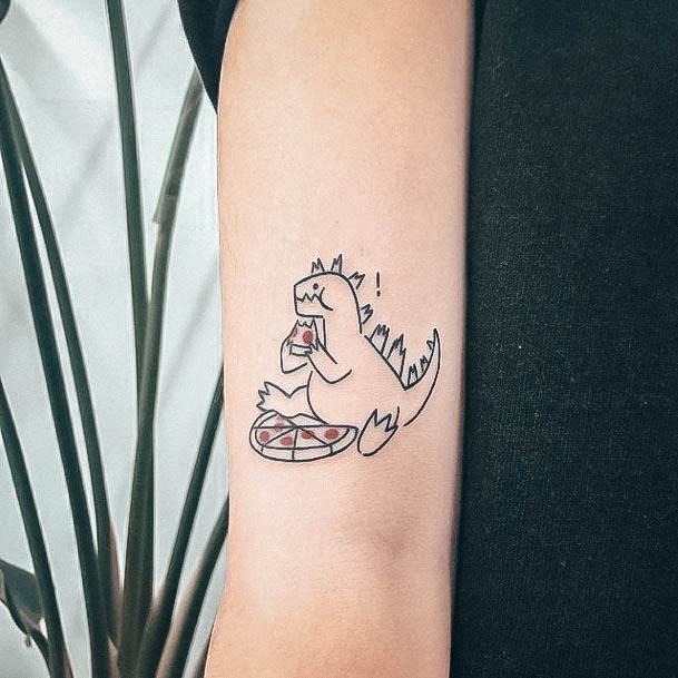 Dinosaur Eating Bicep Tattoo Ideas Pizza Design For Girls