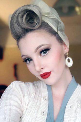 Dirty Blonde Big Pinned Curl Bonnet Vintage Updo Womens Hairstyle