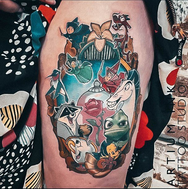 Disney Characters Thigh Womens Tattoo Ideas Beauty And The Beast