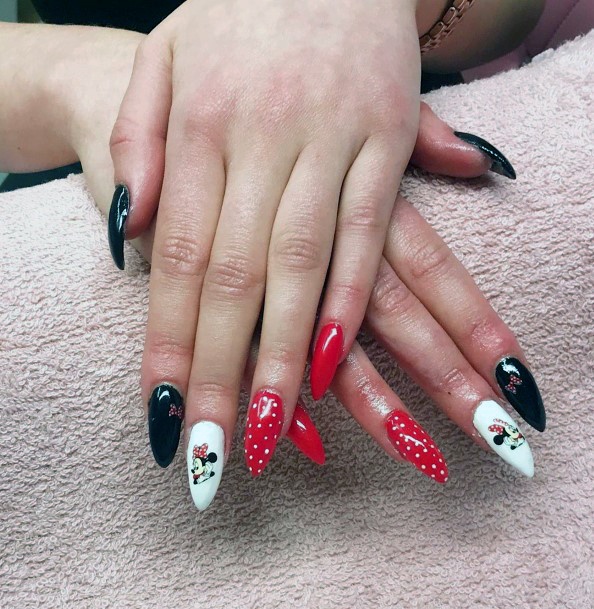 Disney Themed Mickey And Minnie Long Nails Women