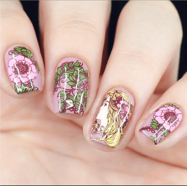 Distinctive Female Art Nouveau Nail Designs