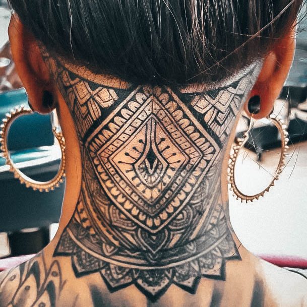 Distinctive Female Back Of Neck Tattoo Designs