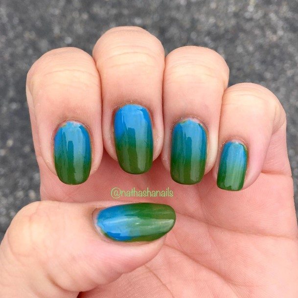 Distinctive Female Blue And Green Nail Designs