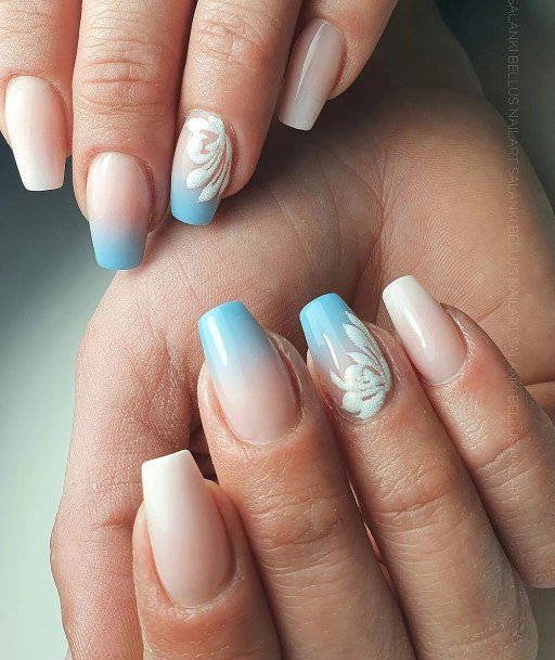 Distinctive Female Blue Ombre Nail Designs