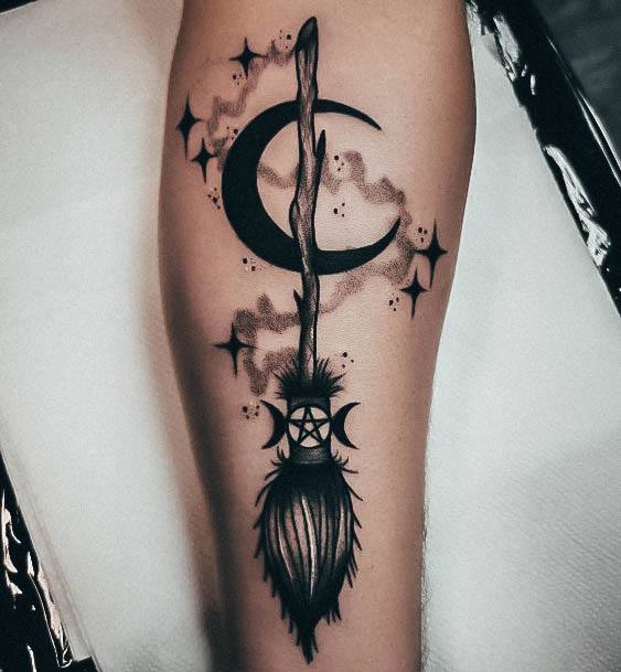 Distinctive Female Broom Tattoo Designs