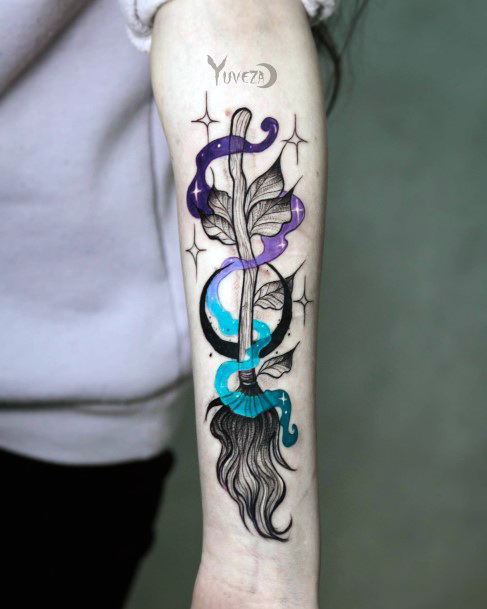 Distinctive Female Broomstick Tattoo Designs