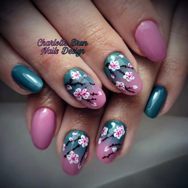 Distinctive Female Cherry Blossom Sakura Nail Designs