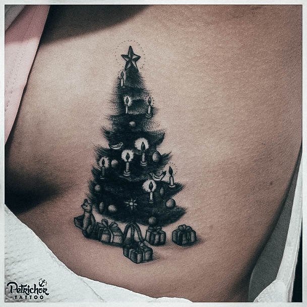 Distinctive Female Christmas Tree Tattoo Designs