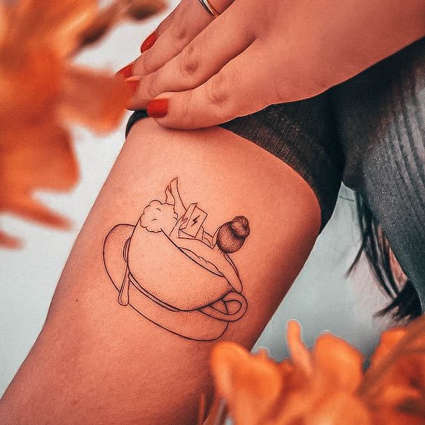 Distinctive Female Coffee Mug Tattoo Designs