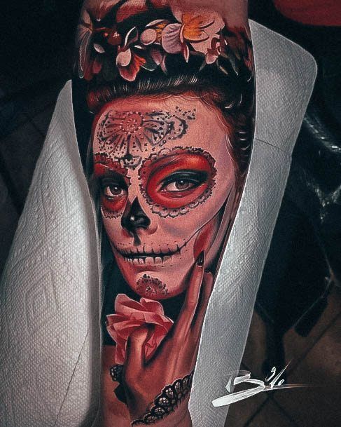 Distinctive Female Day Of The Dead Tattoo Designs