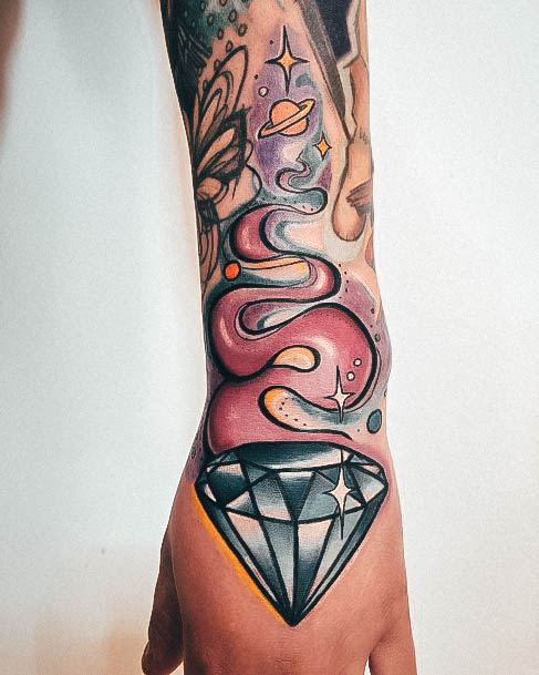 Distinctive Female Diamond Tattoo Designs Forearm Hand