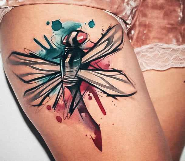 Distinctive Female Dragonfly Tattoo Designs Watercolor Thighs