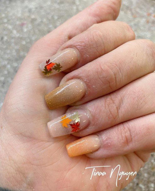 Distinctive Female Fall Leaf Nail Designs