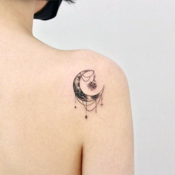 Distinctive Female Flower Moon Tattoo Designs