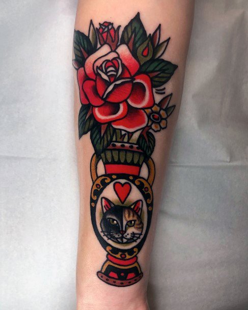 Distinctive Female Flower Vase Tattoo Designs