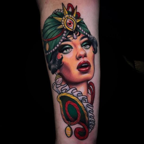 Distinctive Female Fortune Teller Tattoo Designs