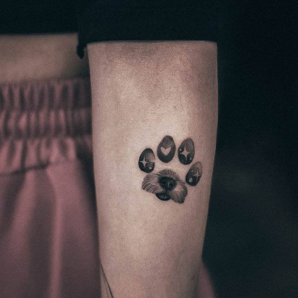 Distinctive Female Galaxy Tattoo Designs Dog Paw Print Negative Space