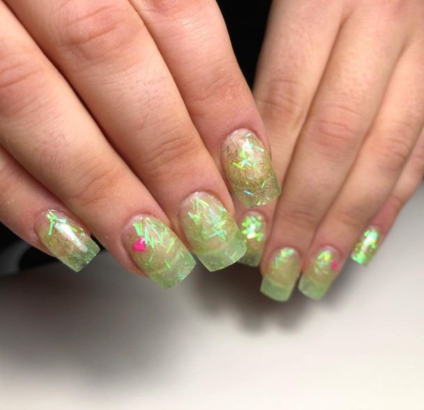 Distinctive Female Green And Pink Nail Designs
