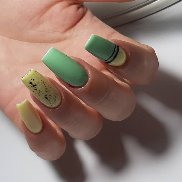 Distinctive Female Green And Yellow Nail Designs