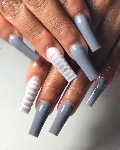 Distinctive Female Grey And White Nail Designs