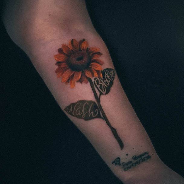 Distinctive Female Kids Name Tattoo Designs Sunflower