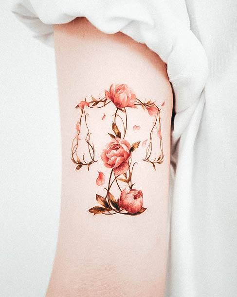 Distinctive Female Libra Tattoo Designs Flower Feminine